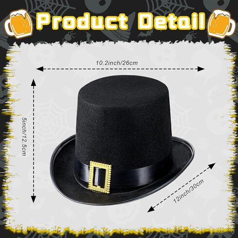 Hoosige 12 Pcs Black Pilgrim Hat for Men Thanksgiving Novelty Top Hats Cosplay Costume for Adult Man Women Holiday Halloween in Kuwait