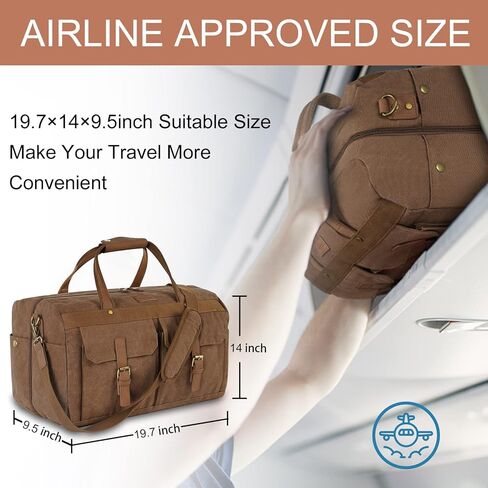 TSA Duffel Bag for Travel, 60L Canvas Duffle Bag for Men with 15.6" Laptop Compartment Airline Approved Carry on Travel Bags with Wet Pocket Water Resistant Gym Weekender Bags for Vacations, Trips in Kuwait