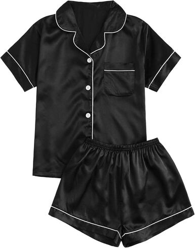 JULGIRL Silk Pajamas Womens Set 2 Piece Summer Sexy Silk Pajama Set Button-Down Shorts Sleepwear Set S-XXL in Kuwait