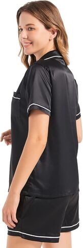 JULGIRL Silk Pajamas Womens Set 2 Piece Summer Sexy Silk Pajama Set Button-Down Shorts Sleepwear Set S-XXL in Kuwait