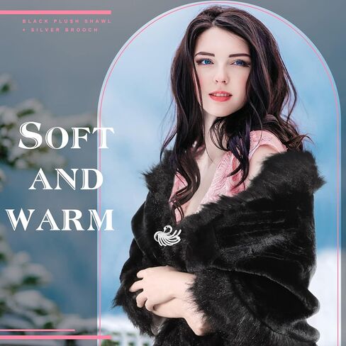 1920s Faux Fur Wrap Shawl Women's Fur Cloak Cape Shawl Luxury Bridal Faux Fur Cape Faux Fur Cloak, Pearl Rhinestone Brooches in Kuwait