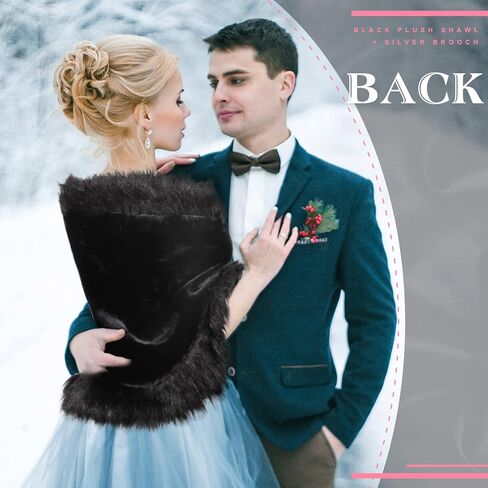 1920s Faux Fur Wrap Shawl Women's Fur Cloak Cape Shawl Luxury Bridal Faux Fur Cape Faux Fur Cloak, Pearl Rhinestone Brooches in Kuwait