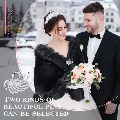 1920s Faux Fur Wrap Shawl Women's Fur Cloak Cape Shawl Luxury Bridal Faux Fur Cape Faux Fur Cloak, Pearl Rhinestone Brooches in Kuwait