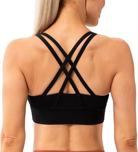 Lavento Women's Strappy Sports Bra Medium Support Workout Training Top in Kuwait