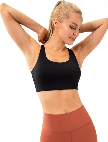 Lavento Women's Strappy Sports Bra Medium Support Workout Training Top in Kuwait