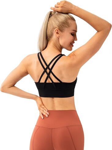 Lavento Women's Strappy Sports Bra Medium Support Workout Training Top in Kuwait