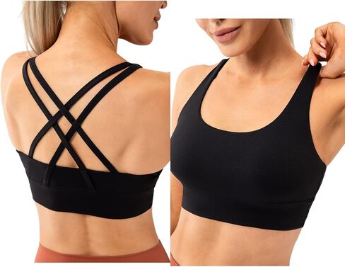 Lavento Women's Strappy Sports Bra Medium Support Workout Training Top in Kuwait