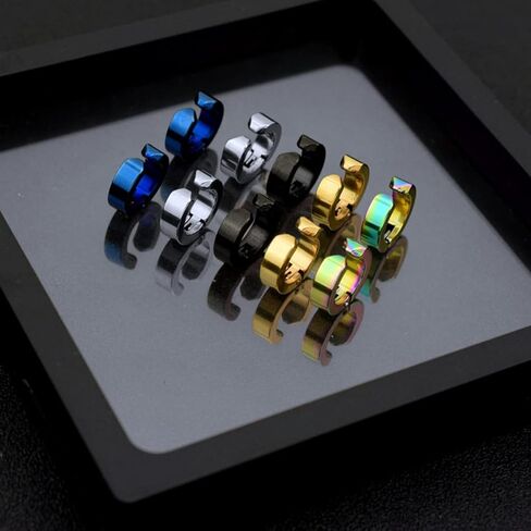 10 Pieces Non-Piercing Earrings Ear Clip Fake Ear Hoops for Men and Women Stainless Steel 5 Colors in Kuwait