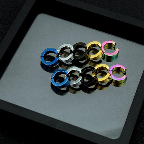 10 Pieces Non-Piercing Earrings Ear Clip Fake Ear Hoops for Men and Women Stainless Steel 5 Colors in Kuwait