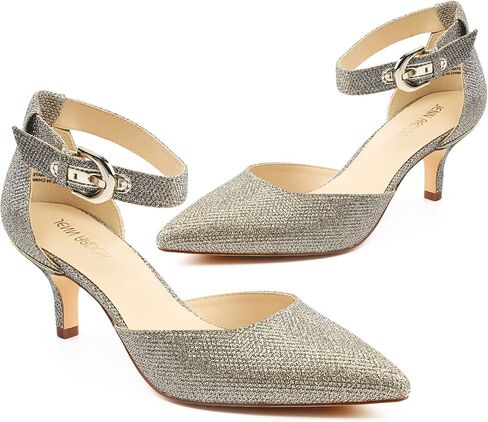 JENN ARDOR Women's Kitten Heel Pumps Ladies Closed Pointed Toe D'Orsay Ankle Strap Dress Stiletto in Saudi Arabia