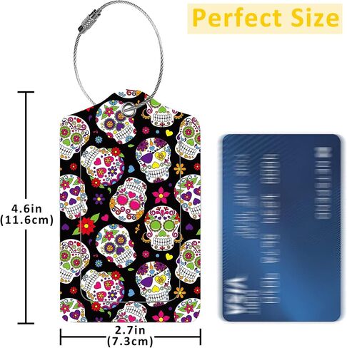 EOBKLAX 2 Pack Luggage Tags for Suitcases,Sugar Skull Luggage Tag,PU Leather Id Label Luggage Tags with Stainless Steel Loop and Privacy Cover for Women Men Teens Travel in Kuwait