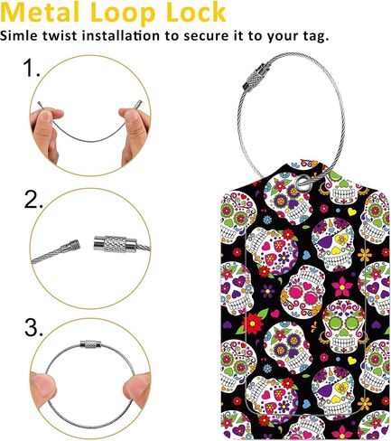 EOBKLAX 2 Pack Luggage Tags for Suitcases,Sugar Skull Luggage Tag,PU Leather Id Label Luggage Tags with Stainless Steel Loop and Privacy Cover for Women Men Teens Travel in Kuwait
