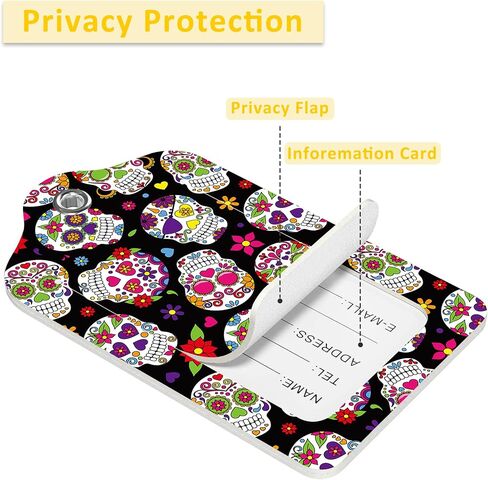 EOBKLAX 2 Pack Luggage Tags for Suitcases,Sugar Skull Luggage Tag,PU Leather Id Label Luggage Tags with Stainless Steel Loop and Privacy Cover for Women Men Teens Travel in Kuwait