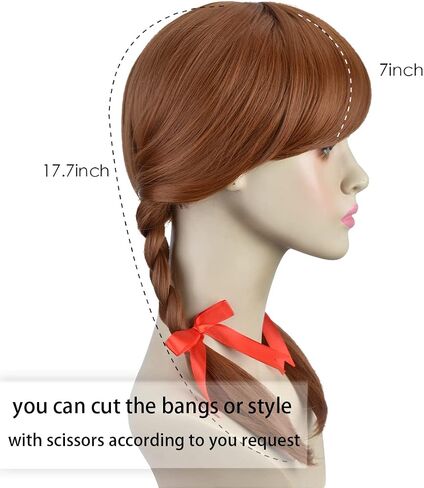 Halloween Women's Wig 17" Long Black Braided Strap Freestyle Bangs and Black Bow Set of 4 in Kuwait