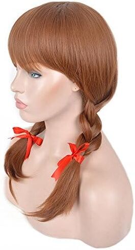 Halloween Women's Wig 17" Long Black Braided Strap Freestyle Bangs and Black Bow Set of 4 in Kuwait