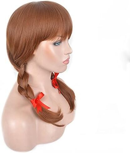 Halloween Women's Wig 17" Long Black Braided Strap Freestyle Bangs and Black Bow Set of 4 in Kuwait