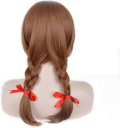 Halloween Women's Wig 17" Long Black Braided Strap Freestyle Bangs and Black Bow Set of 4 in Kuwait