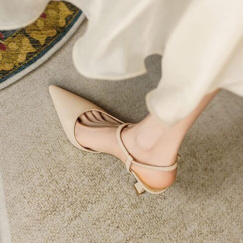 Womens Low Kitten Heel Closed Pointed Toe Slingback Pumps Heels Slip On Heeled Sandals Dress Shoes in Saudi Arabia