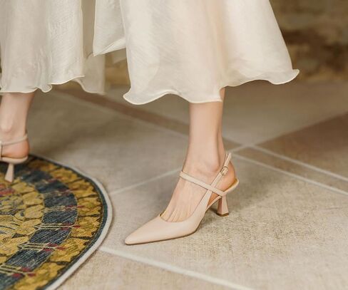 Womens Low Kitten Heel Closed Pointed Toe Slingback Pumps Heels Slip On Heeled Sandals Dress Shoes in Saudi Arabia