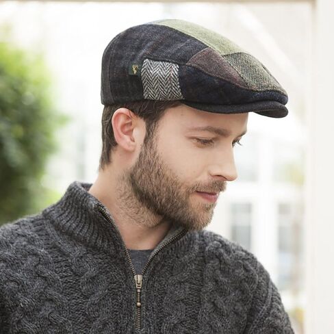 Mucros Weavers Irish Trinity Patch Cap، قبعة أيرلندية للرجال، قبعة صوف موزع الصحف، قبعة صوف مسطحة in Kuwait