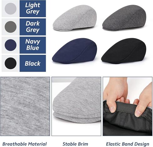 Airsky Set of 4 Men's Newsboy Hat Soft Cotton Ivy Paperboy Hat Flat Cabbie Cap for Men in Kuwait