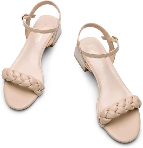 أحذية DREAM PAIRS النسائية بكعب منخفض للنساء مضفرة ومفتوحة عند الأصابع وشريط للكاحل بكعب مكتنز صنادل للعطلات وحفلات الزفاف وأحذية مضخات in Saudi Arabia