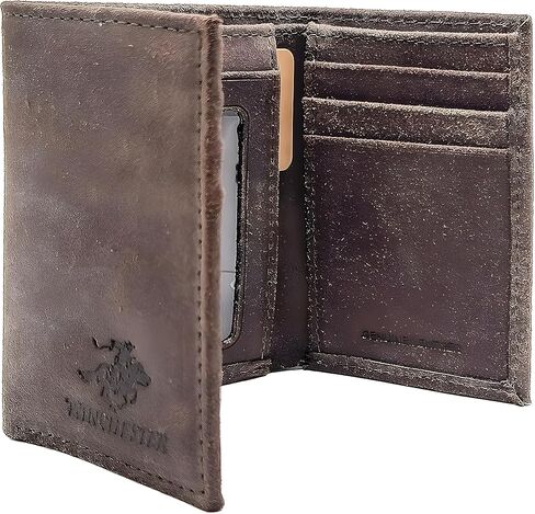 وينشستر محافظ ريفية للرجال من الجلد الطبيعي المحبب بالكامل، محفظة من الشامواه المتين ثلاثي الطيات للحماية من تحديد الهوية بموجات الراديو، نافذة لبطاقة الهوية، حجم صغير، بني، ثلاثية الطيات، محفظة in Kuwait