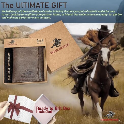 وينشستر محافظ ريفية للرجال من الجلد الطبيعي المحبب بالكامل، محفظة من الشامواه المتين ثلاثي الطيات للحماية من تحديد الهوية بموجات الراديو، نافذة لبطاقة الهوية، حجم صغير، بني، ثلاثية الطيات، محفظة in Kuwait