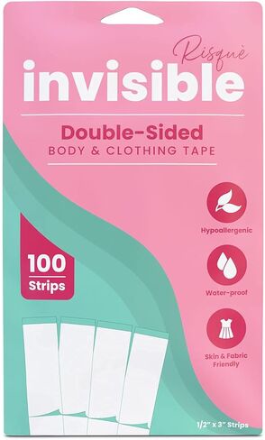 Risqué Double Sided Tape for Fashion Clothes Skin | Fabric Tape & Body Tape | Strong Multi Use Transparent Clear Color | Fabric and Skin Friendly for All Skin Shades (100 Strips) in Kuwait
