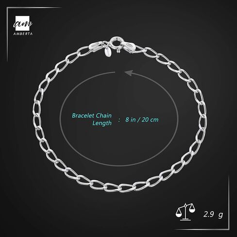 Amberta Women's 925 Sterling Silver Link Chain Bracelet for Charms (Adjustable) in Saudi Arabia