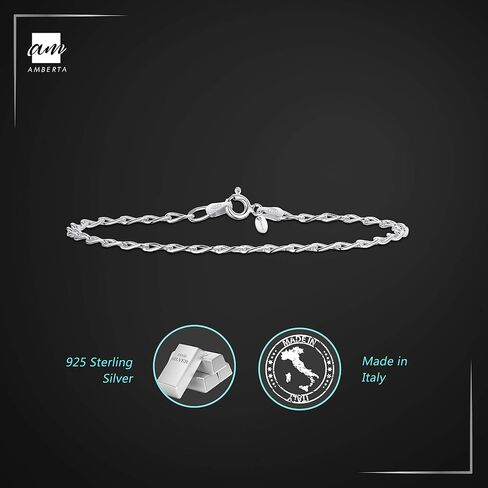 Amberta Women's 925 Sterling Silver Link Chain Bracelet for Charms (Adjustable) in Saudi Arabia