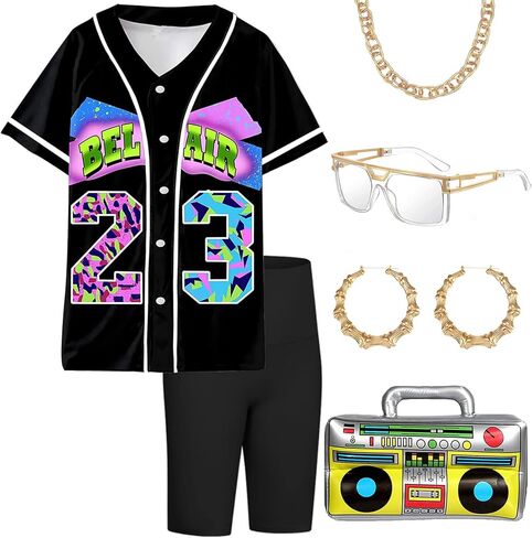 Z-Shop Women's 90s Themed Party Outfit,Hip Hop Baseball Jersey Clothing and Shorts, Jewelry Accessories for Halloween in Kuwait