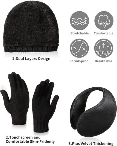 قبعة صغيرة شتوية للرجال مكونة من 5 قطع، قبعة محبوكة على شكل جمجمة ووشاح لتدفئة الرقبة وقفازات تعمل باللمس، مجموعة جوارب للصديق، الرجال، المراهقين، اسود، مقاس واحد, أسود, مقاس واحد in Kuwait