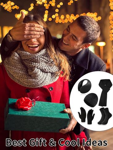 قبعة صغيرة شتوية للرجال مكونة من 5 قطع، قبعة محبوكة على شكل جمجمة ووشاح لتدفئة الرقبة وقفازات تعمل باللمس، مجموعة جوارب للصديق، الرجال، المراهقين، اسود، مقاس واحد, أسود, مقاس واحد in Kuwait