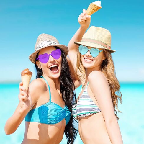 TOODOO 10 أزواج من النظارات الشمسية على شكل قلب، نظارات شمسية بألوان قوس قزح بدون إطار للنساء والفتيات in Kuwait