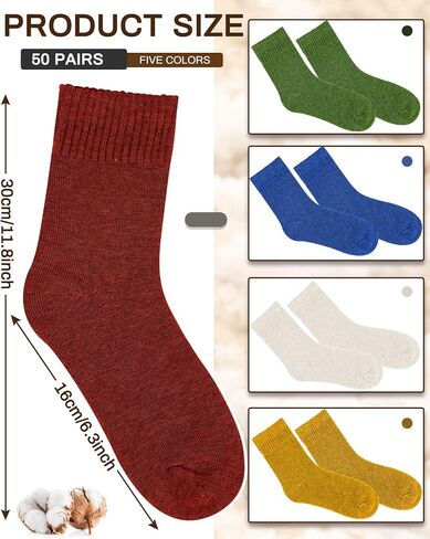 Jecery 50 Pairs Crew Socks Bulk Colorful Boot Socks Ankle Socks Warm Thick Knit Winter Slouch Sock Unisex Socks for Women Men Gifts Red, Yellow, Blue, Green, White One Size in Saudi Arabia