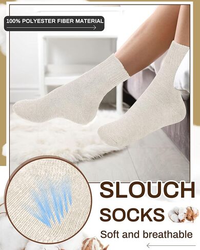 Jecery 50 Pairs Crew Socks Bulk Colorful Boot Socks Ankle Socks Warm Thick Knit Winter Slouch Sock Unisex Socks for Women Men Gifts Red, Yellow, Blue, Green, White One Size in Saudi Arabia