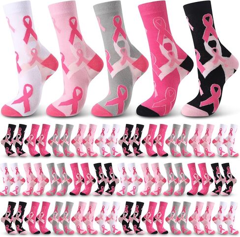 HooLing 80 زوجًا من الجوارب للتوعية بسرطان الثدي للنساء، جورب شريطي وردي، جوارب رياضية لسرطان الثدي، جوارب وردية للتوعية بسرطان الثدي، مناسبة للحفلات in Kuwait