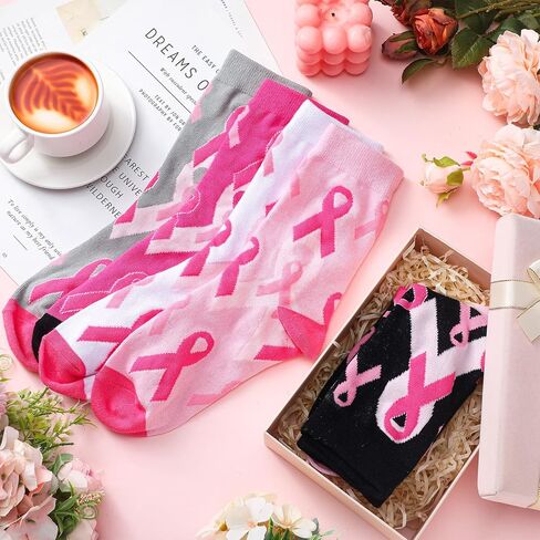 HooLing 80 زوجًا من الجوارب للتوعية بسرطان الثدي للنساء، جورب شريطي وردي، جوارب رياضية لسرطان الثدي، جوارب وردية للتوعية بسرطان الثدي، مناسبة للحفلات in Kuwait