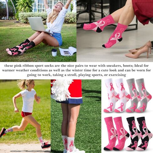 HooLing 80 زوجًا من الجوارب للتوعية بسرطان الثدي للنساء، جورب شريطي وردي، جوارب رياضية لسرطان الثدي، جوارب وردية للتوعية بسرطان الثدي، مناسبة للحفلات in Kuwait