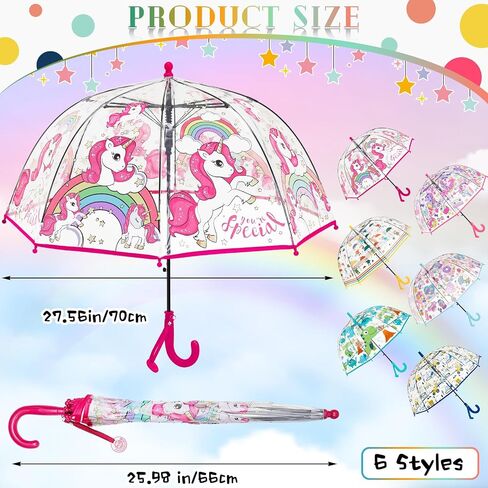 Silkfly 6 Pack Umbrella Kids Clear Bubble Umbrella for Rain Safety Dome Windproof Umbrella Cute Unicorn Bubble Umbrella for Children Toddler Kids Boys and Girls in Saudi Arabia
