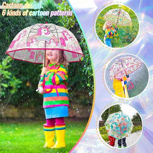 Silkfly 6 Pack Umbrella Kids Clear Bubble Umbrella for Rain Safety Dome Windproof Umbrella Cute Unicorn Bubble Umbrella for Children Toddler Kids Boys and Girls in Saudi Arabia