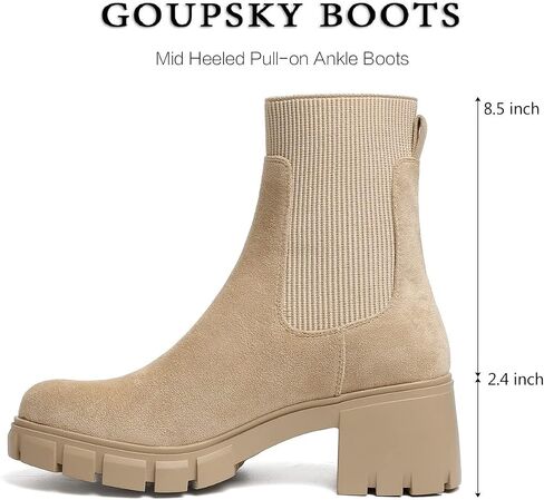 GOUPSKY Womens Ankle Boots Lug Sole Comfortable Slip On Chelsea Booties Elastic Gore in Kuwait