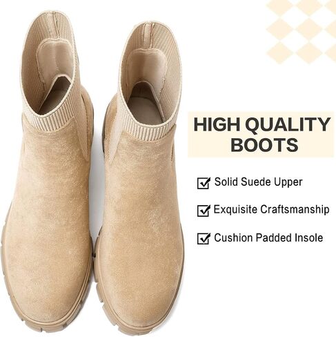 GOUPSKY Womens Ankle Boots Lug Sole Comfortable Slip On Chelsea Booties Elastic Gore in Kuwait