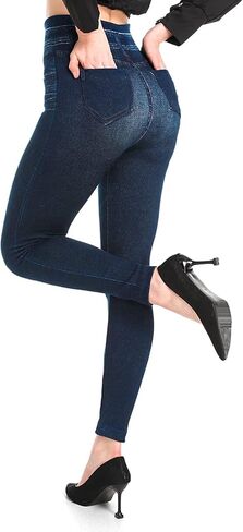 Seamaid Jean Look Leggings Jeggings for Women High Waist Tummy Control with Back Pockets, Denim Print Fake Jean in Kuwait