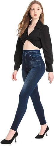 Seamaid Jean Look Leggings Jeggings for Women High Waist Tummy Control with Back Pockets, Denim Print Fake Jean in Kuwait