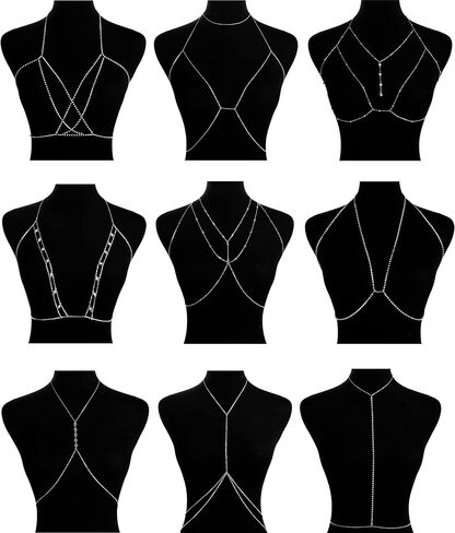 NICEIGHT 9PCS Body Chain for Women Sexy Bikini Bra Chain Necklace Belly Waist Chain for Summer Beach Length Adjustable in Kuwait