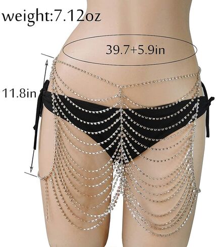 Rhinestone Body Chain Silver Layered Waist Belly Chain Beach Harness Hip Body Jewelry for Women and Girls in Saudi Arabia