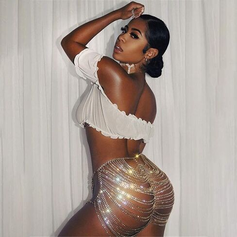Rhinestone Body Chain Silver Layered Waist Belly Chain Beach Harness Hip Body Jewelry for Women and Girls in Saudi Arabia