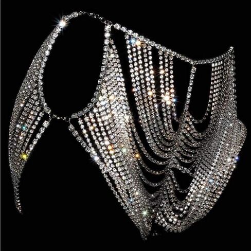 Rhinestone Body Chain Silver Layered Waist Belly Chain Beach Harness Hip Body Jewelry for Women and Girls in Saudi Arabia